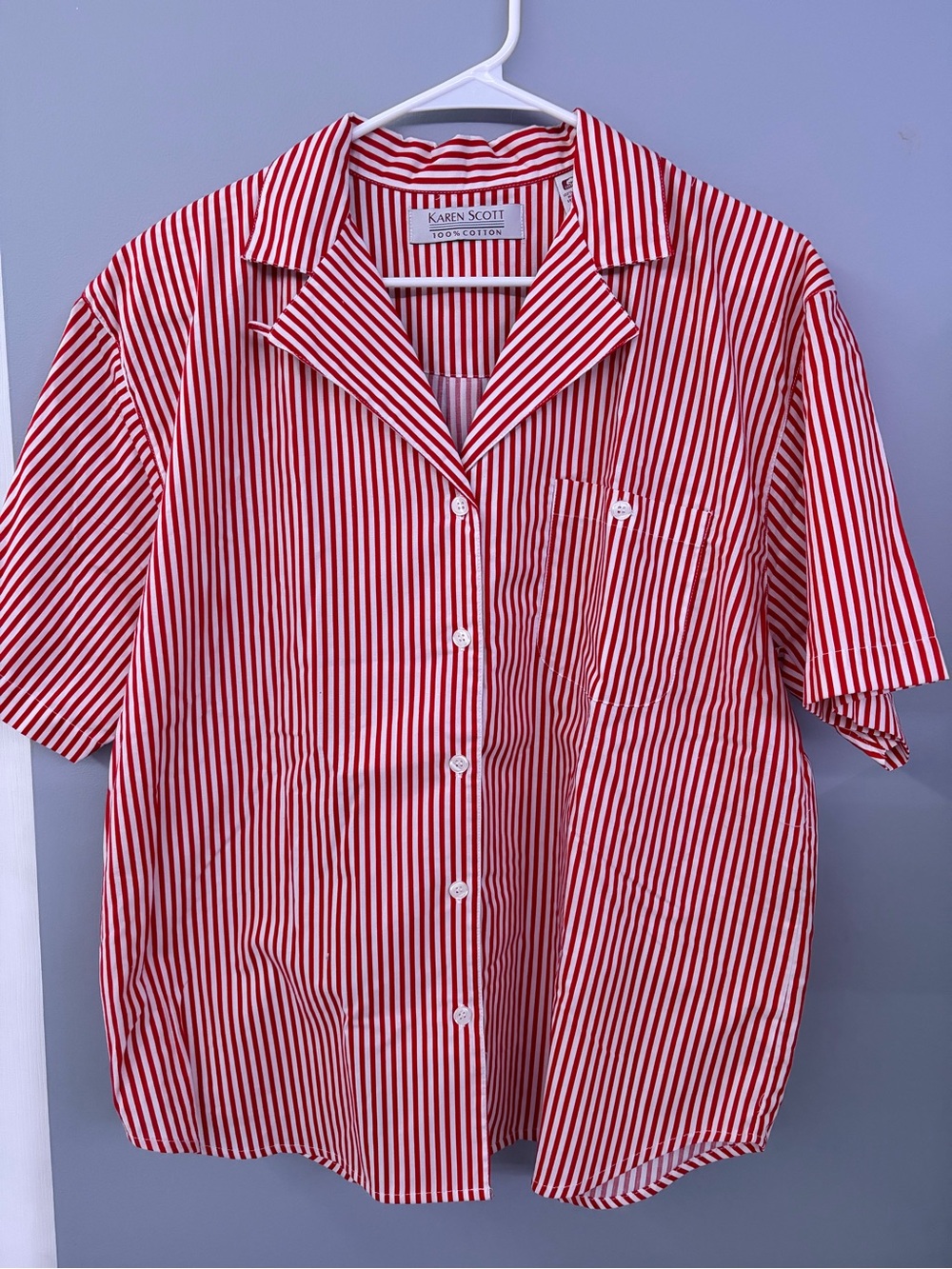 Vintage Karen Scott Red & White Striped Short-Sleeve Shirt Size XL